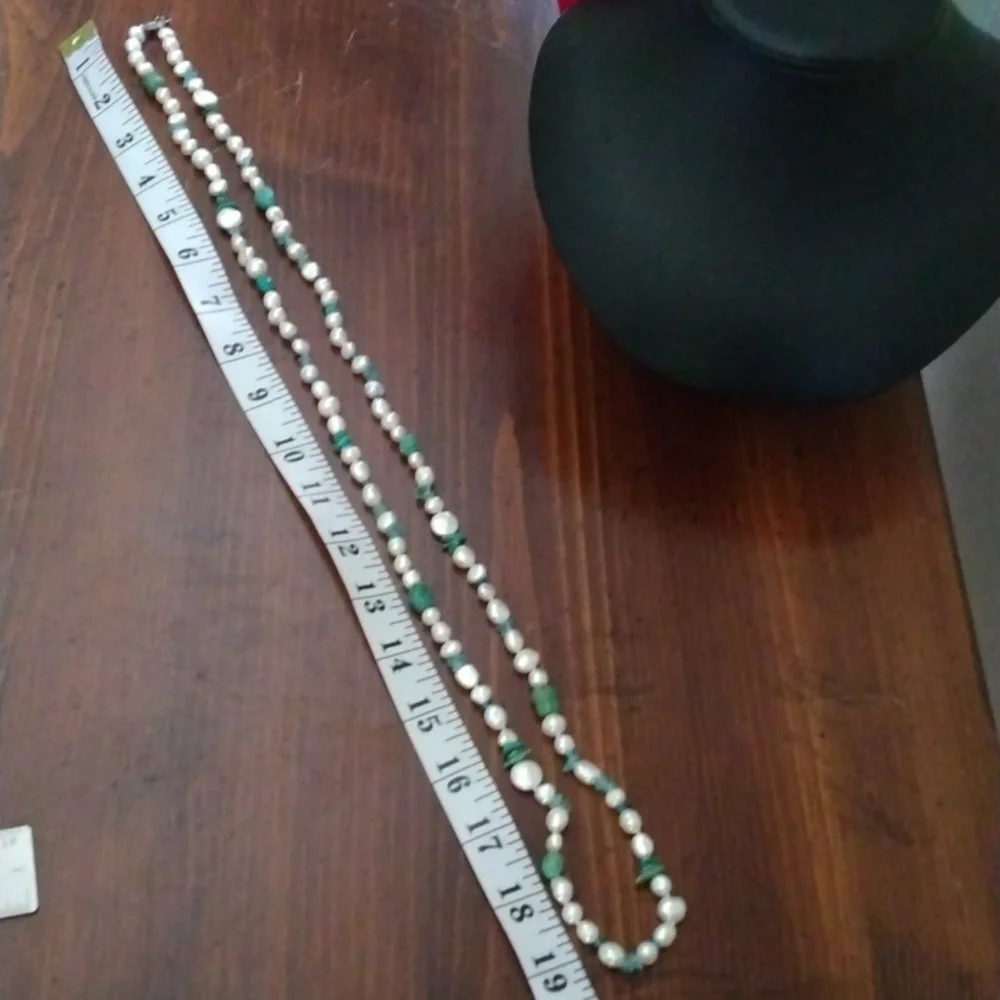 ♥️HP♥️40 INCH FRESHWATER PEARL, TURQUOISE AND APATITE NECKLACE. - Picture 6 of 6